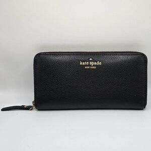 Kate Spade New York Black Pebbled Leather Large Continental Zip Around Wallet